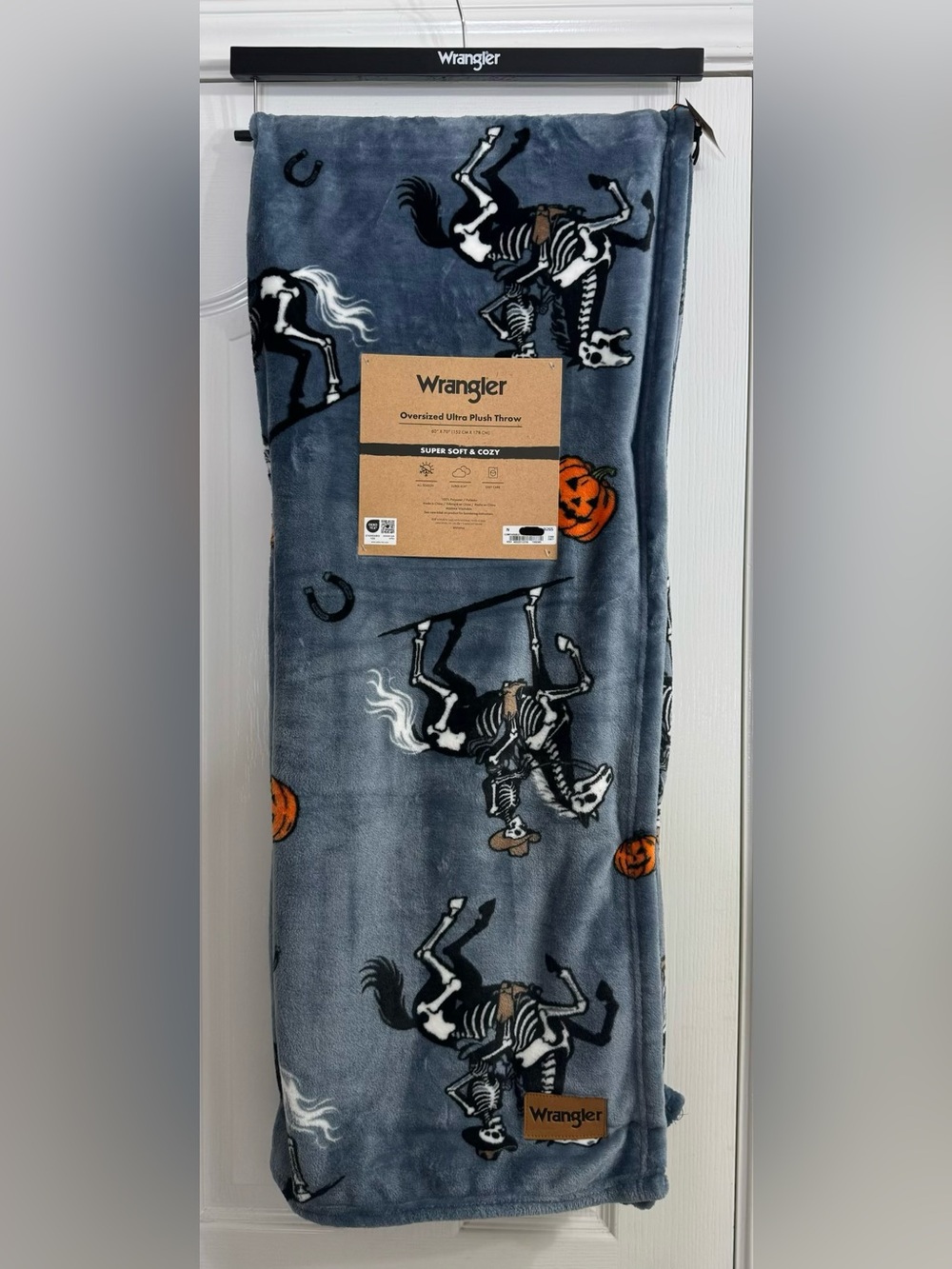 Wrangler NWT Halloween Cowboy Skeleton Plush Throw NWT
